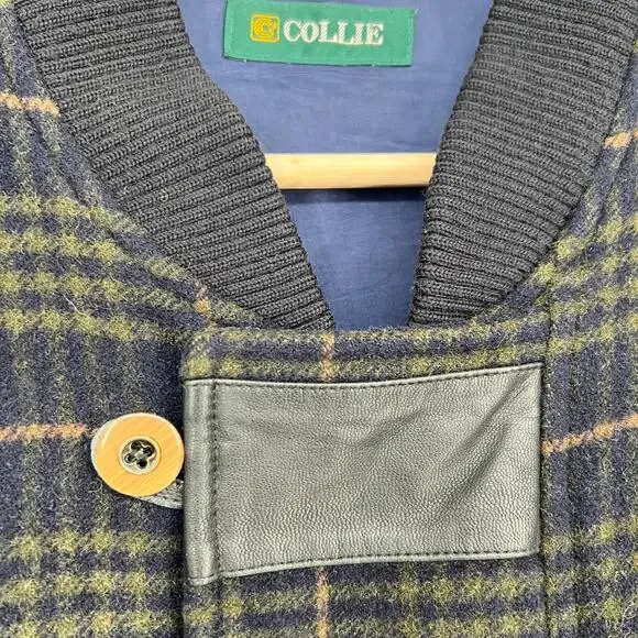 Vintage Collie Italian Lambs Wool Varsity Bomber Jacket Mens XL Navy Blue Plaid - Picture 5 of 11